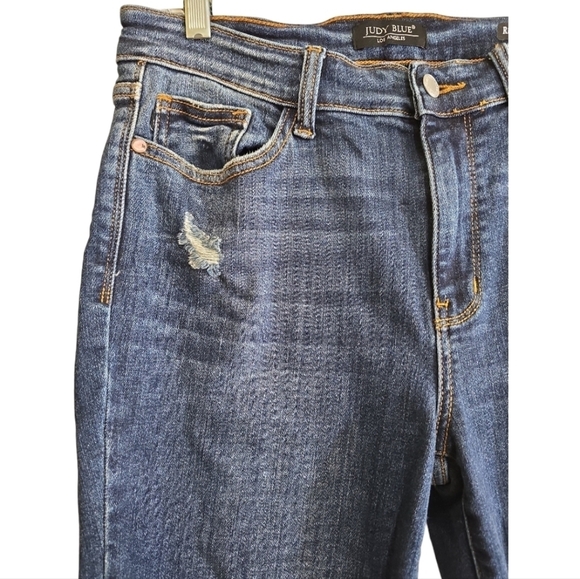 Judy Blue Relaxed Fit Jeans 29 Dark Wash Chewed Hem Distressed - Picture 2 of 7